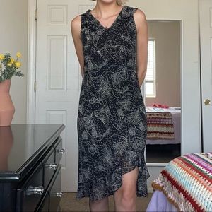 Vintage 90s Ann Taylor Loft Black Bias Cut Ruffle Midi Dress